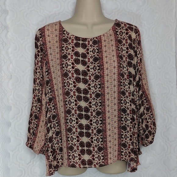 FRANCESCA'S Alya Open Back Boho Printed Top Sz L - Picture 2 of 8
